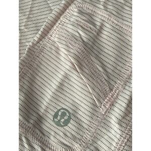 Lululemon Pink Grey Striped Ruffle Neck Athletic Short Sleeve Top Pocket